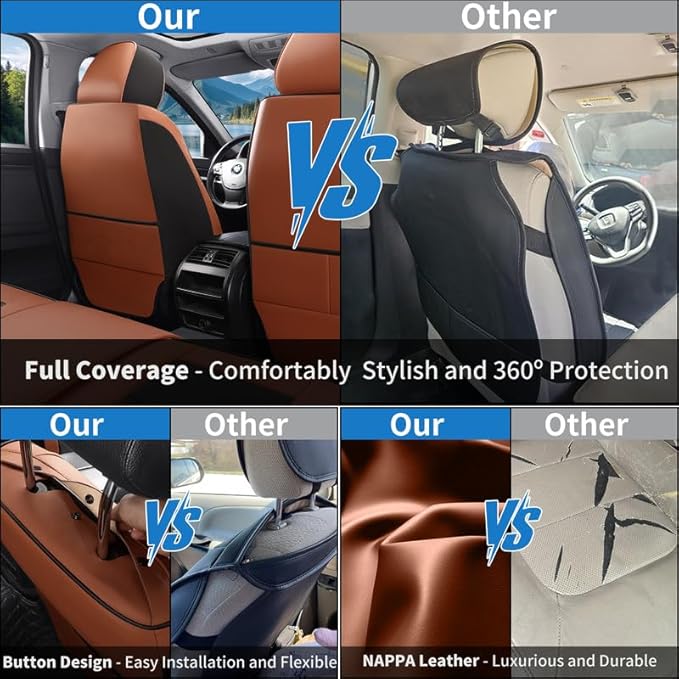 Car Seat Covers Full Set Custom Fit for Ford Maverick 2022-2026-Luxury Leather with Lumbar Support, Breathable, Waterproof, Anti-Slip, Durable, Easy to Install (BlackBrown,Full Set)