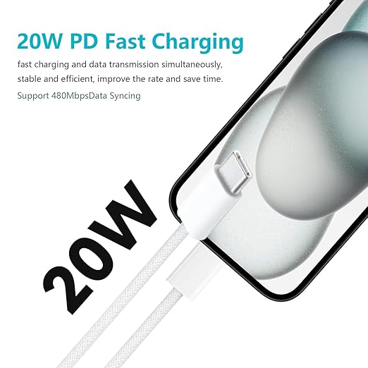 20W Type C Fast Wall Charger Block for iPhone 16e 16 15,AirPods 4 4th,Air Pods Max 2024,AirPods Pro 2nd,iPad 11 A16 2025 Pro 13/12.9, iPad 10th Air 13 Generation Tablet USB C Charging Cord Cable