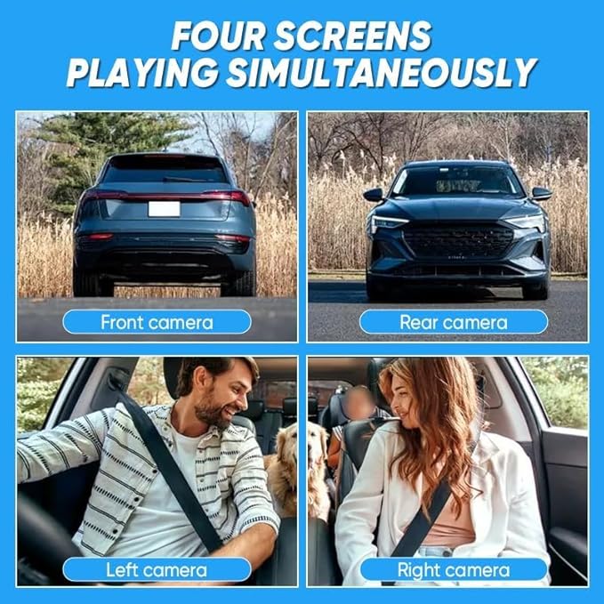 Saker Full View Car Dashcam System, 360° 4-Channel Dash Cam with Front Rear Left Right Cameras, 4K Recording, Enhanced Night Vision, Parking Monitor, G-Sensor (with 128GB SD Card)