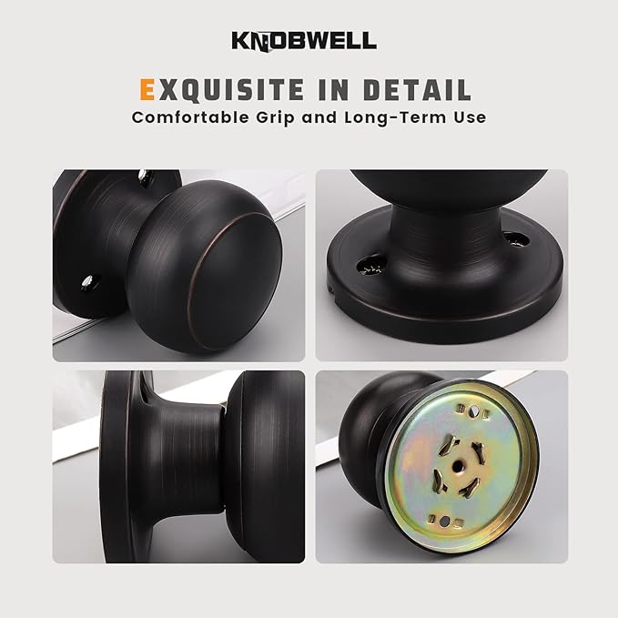 KNOBWELL 4 Pack Bronze Dummy Door Knob, Single Sided Handle for Closets, French Double Doors, and Pantry, Oil Rubbed Bronze One Side Non-Turning Interior Push/Pull Door Knob