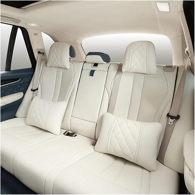 Car seat headrest Leather Car Fit for Seat Rest Cushion Headrest Car Neck Pillow Fit for BMW (Color : Brown-01)