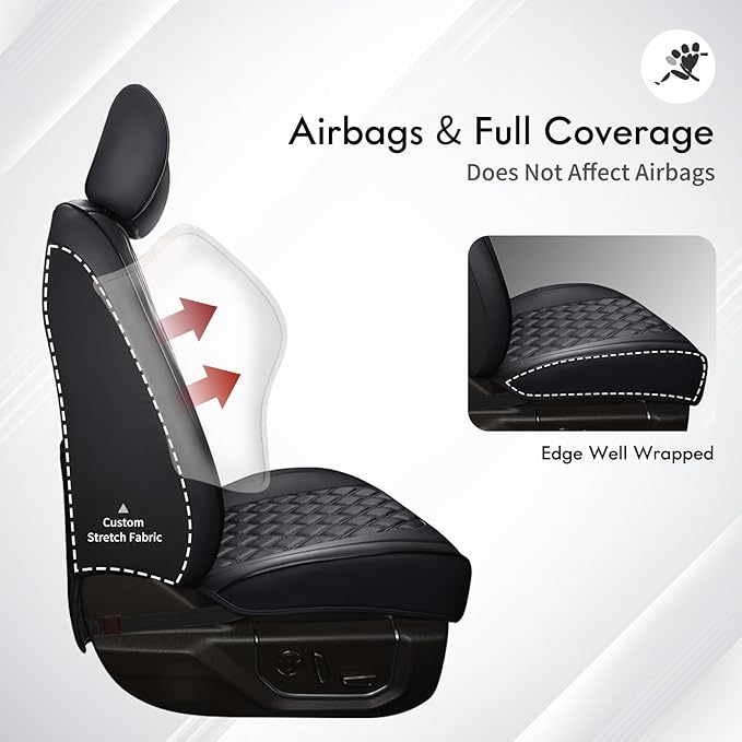 Huidasource Tacoma Seat Covers Full Set, Leather Pickup Truck Seat Cushion Cover Front & Rear Fit for 2016-2023 Double & Crew Cab Toyota Tacoma SR SR5 Limited TRD Sport/Pro/Off Road(Full Set/Black)