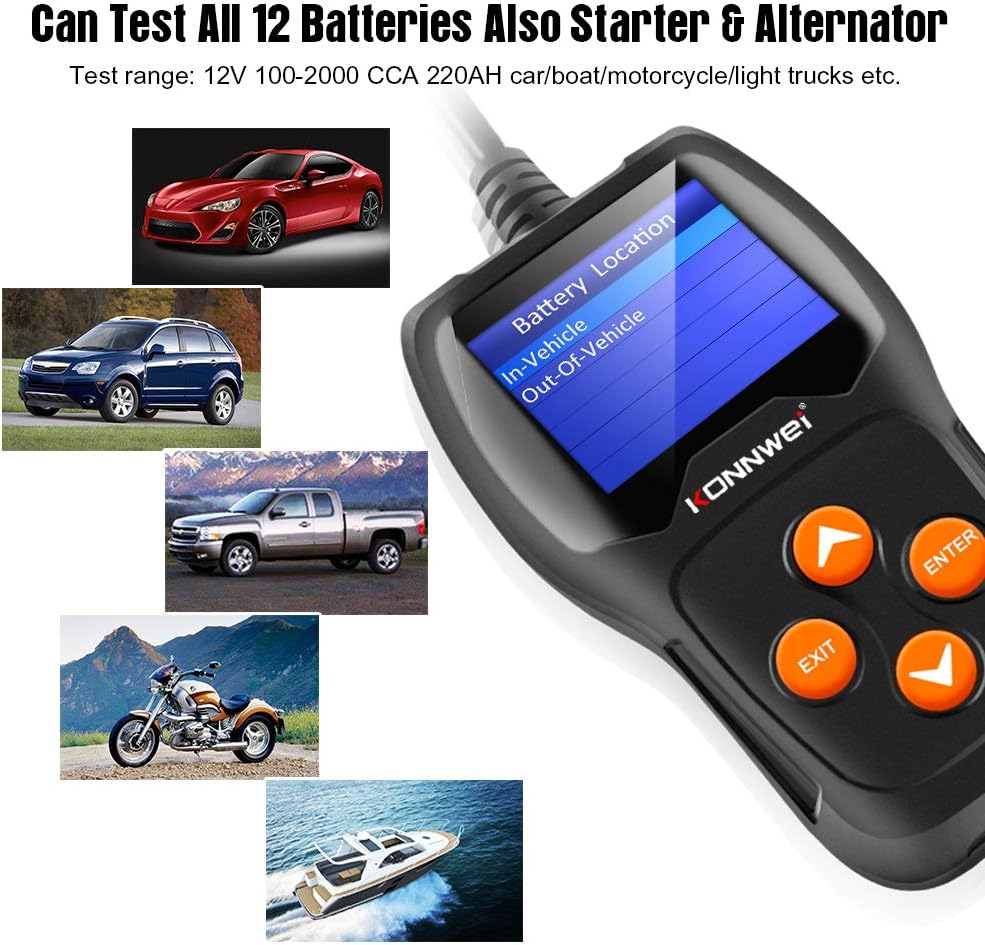 KONNWEI KW600 Car Battery Tester 12V Professional 100-2000 CCA Automotive Battery Load Analyzer and Alternator Tester Waveform Voltage Test for Car/Boat/Motorcycle…