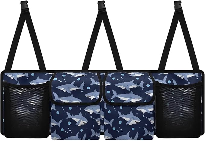Shark Car Trunk Organizer Storage - Collapsible Pocket Automotive Expandable Sturdy Straps Folding Cargo Store for Auto Backseat