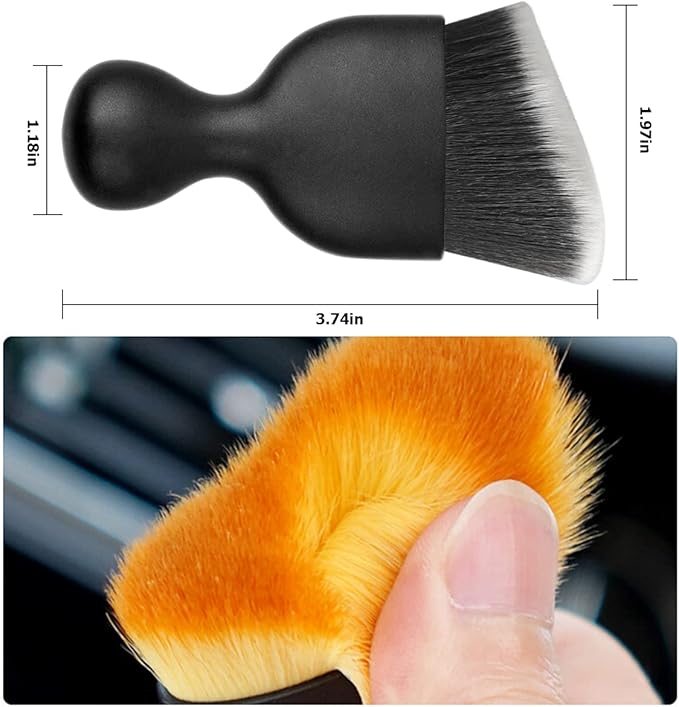 Blilo 2PCS Car Interior Detailing Brush with Dust Cover, Auto Soft Hair Cleaning Brushes, Scratch Free Curved Dirt Collectors, for Dashboard Air Conditioner Vents Leather Computer (Black/White/2PCS)