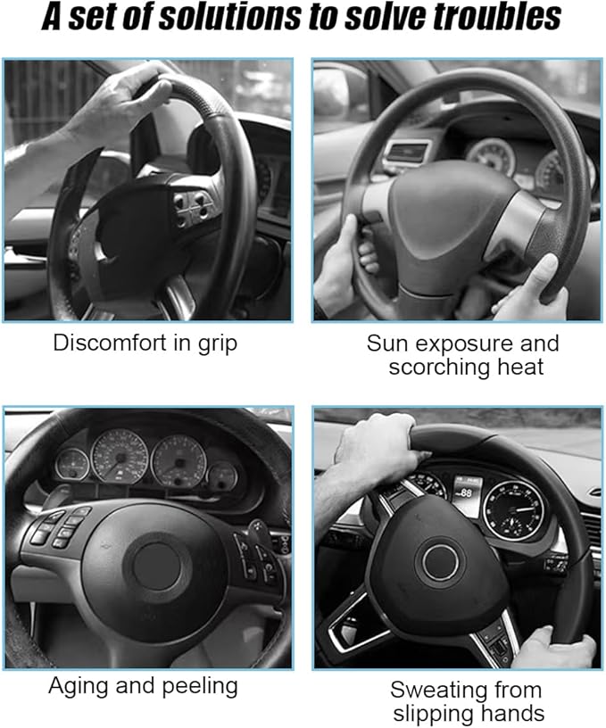 Mandark Car Steering Wheel Cover, 15 Inchs Microfiber Leather Non-Slip Vehicle Steering Wheel Protector, Breathable Auto Interior Protection Accessories, Universal for SUV Sedan Truck (Black/White)