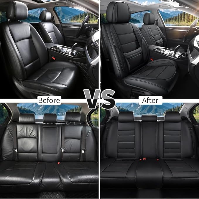 Car Seat Covers Full Set Custom Fit for Ford Bronco 4-Door/Bronco Sport 2021-2025 - Premium Leather with Lumbar Support, Breathable, Anti-Slip & Excellent Seating Experience (Black, Full Set)
