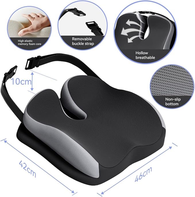 Seat Cushions for Office Chairs Wheelchair Cushion for Long Sitting Back Pain，Memory Foam Seat Car Computer Desk Chair Cushion，Coccyx Cushion for Tailbone Pain Relief Cushion Office Chair Charcoal