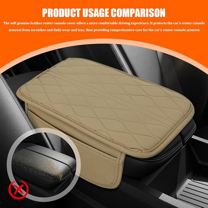 Leopard Cheetah Print African Animal Hunting Auto Center Console Armrest Pad, Car Center Console Cover, Auto Accessories Soft Comfort Armrest Cover Cushion Mat for Most Cars (Beige-K3)