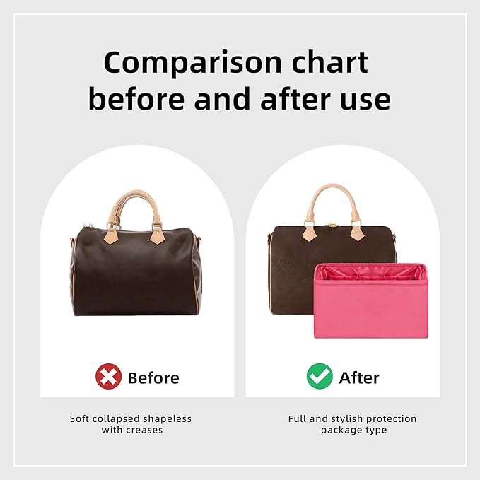 DGAZ Silk Purse Organizer Insert Fits LV Speedy 16/20/25/30/35/40/45 bags，Silky Smooth Bag Organizer，Luxury Handbag & Tote Shaper(Rose lipstick,SP30)