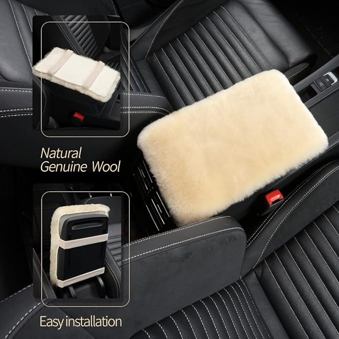 Sheepskin Armrest Cover Auto Center Armrest Cover Car Soft Console Pad, Fluffy Wool Auto Center Console Cover for Most Car Arm Rest Decoration Protector 7 x 13 Inch (Shearling, Light Gray)