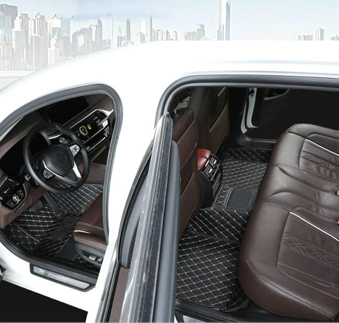 Custom Car Floor Mats Fit for 99% Sedan SUV Sports Car Full Coverage Pads Leather Floor Liners Mat Women Men (Black with red line)