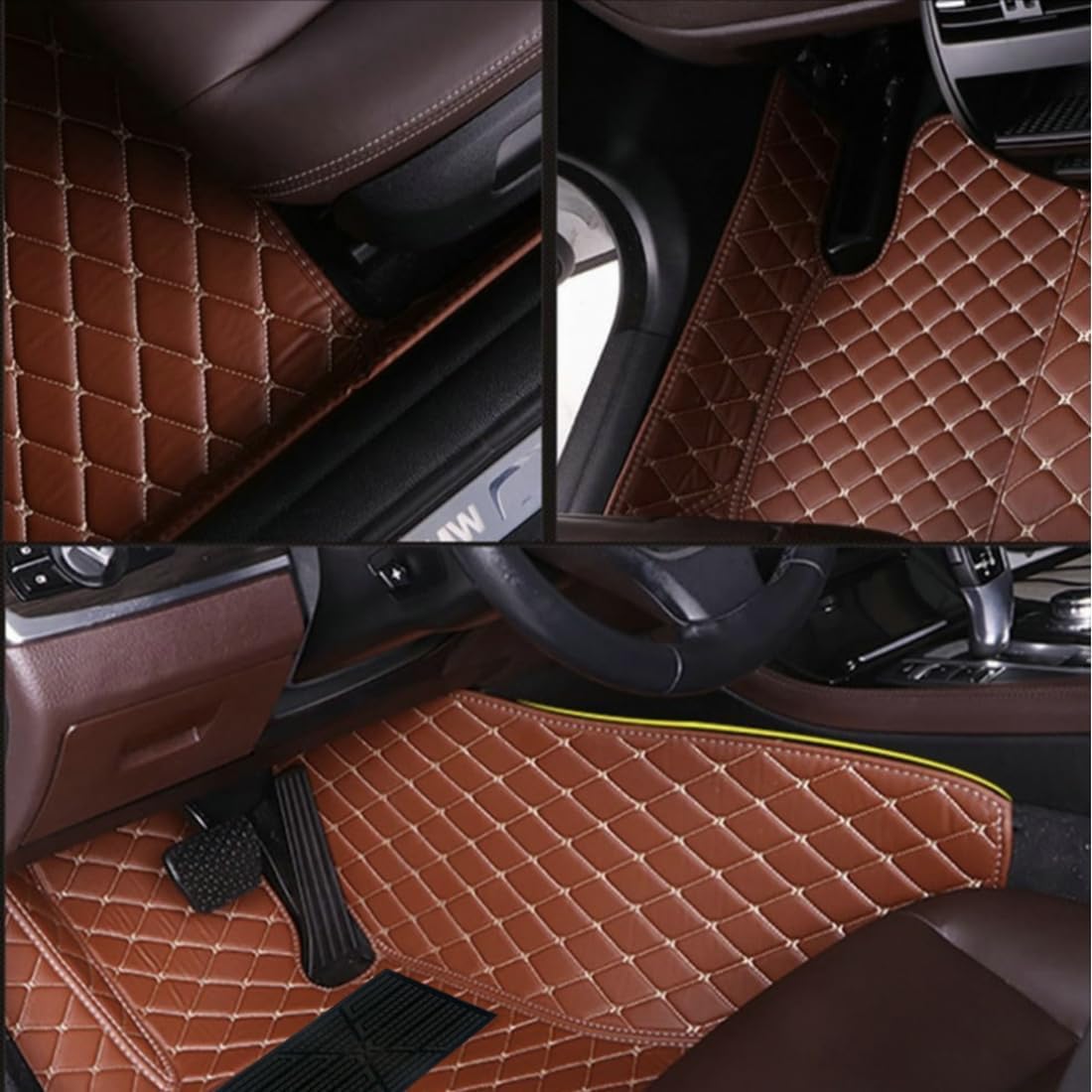 Custom Personalized Floor Mats for Cars，Luxury Full Coverage All Car Floor Mats，Anti-Slip Leather Car Mat Set ，Custom Floor Mats for 99% of Cars, Trucks & SUVs. (Purple and Red)
