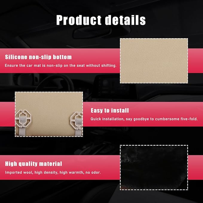 2 PCS Sheepskin Car Seat Cushion, Comfortable Soft Fur Wool Auto Front Seat Cover, Vehicle Seat Protector Pad for Warm Winter Office Chair, Universal Decor Car Accessories (Black)