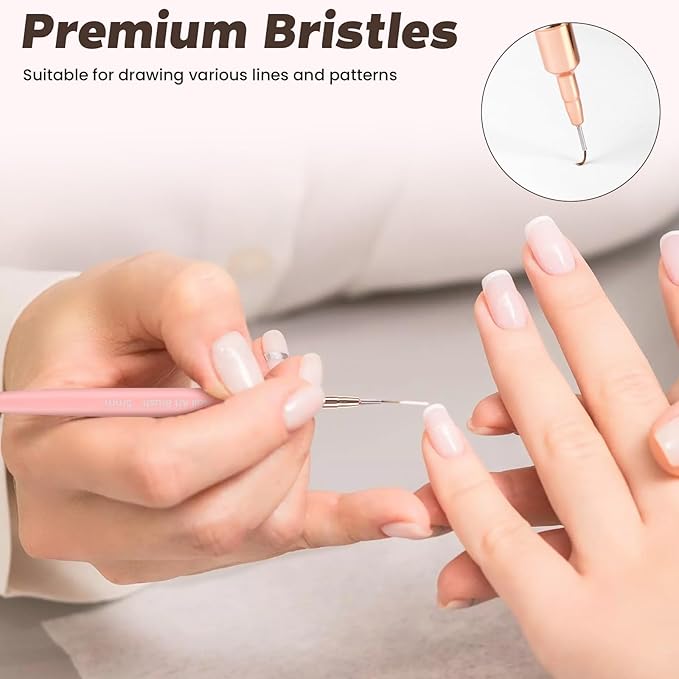 5PCS Nail Art Brushes Set with Pink Leather Case，【Metallic Material】 【Various Size】 【Light Weight】Nail Brush， Nail Brushes for Nail Art，Size：5mm,8mm,12mm,20mm,25mm, Blue