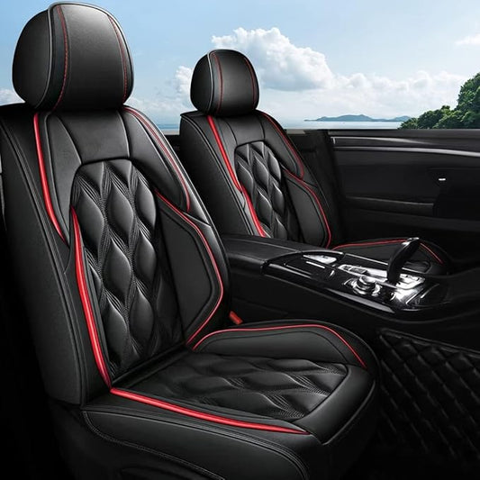 AOMSAZTO Car Seat Covers 2 Front Seats Custom Fit for Legacy 1995-2024 2025 2026 Leather Car Seat Cover Seat Cushion Protector Airbag Compatible Waterproof Black