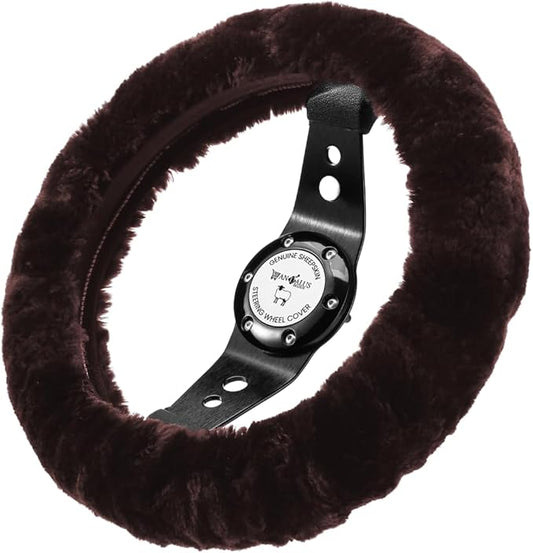 Andalus Brands Luxury Fluffy Car Steering Wheel Covers – Genuine Merino Sheepskin, Soft Fuzzy Car Steering Wheel Cover for Women, Universal 14.5-15" Size, Plush Fur Cute Auto Accessories, Mocha