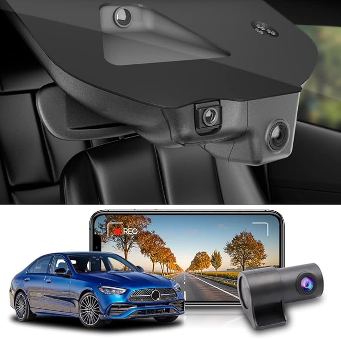 Fitcamx Front 2K+Rear 1080P Dash Cam Adapts for Mercedes-Benz C-Class 2022-2025 C300 Sedan Coupe Cabriolet (HD2-6635), OEM Style, Dual Loop Recording, WiFi & APP, G-Sensor, Easy to Use, 64GB Card