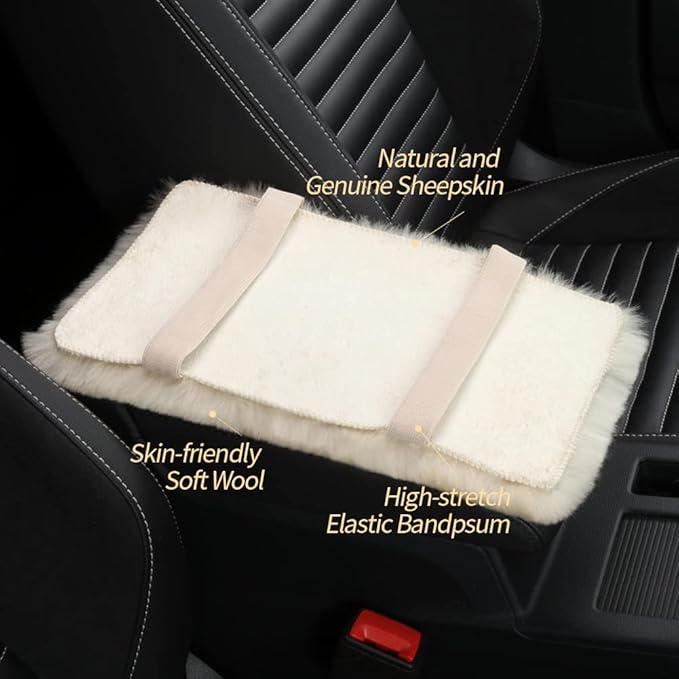 Sheepskin Armrest Cover Auto Center Armrest Cover Car Soft Console Pad, Fluffy Wool Auto Center Console Cover for Most Car Arm Rest Decoration Protector 7 x 13 Inch (Shearling, Blue)