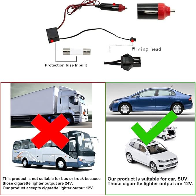 MaxLax Blue EL Wire Car Interior LED Kit - 16.4ft Flexible neon-Style Wire with 12V Fused Power Supply. Features 6mm Reinforced Edge for Easy auto Installation