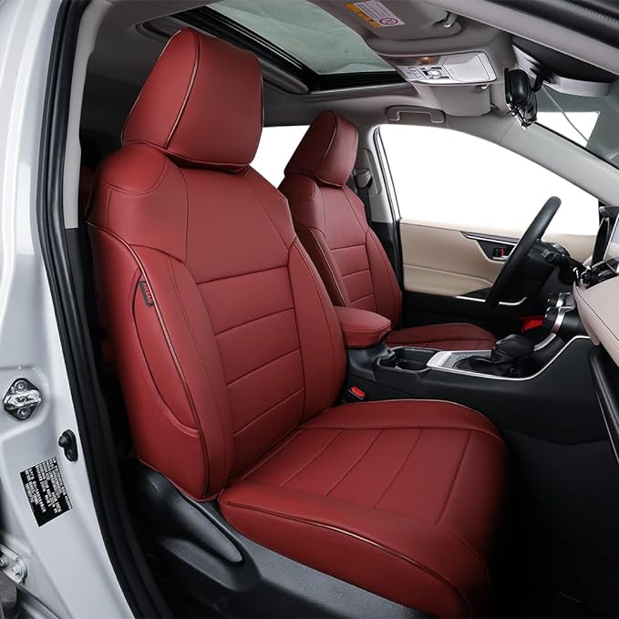 EKR Rav4 Seat Covers Custom Fit for Toyota Rav4 (Hybrid) SE/XSE & (PHEV) GR Sport 2026,Car Seat Cover Full Set for SUV,Factory-Style Interior Upgrade, Easy-Wipe Protection,Faux Leather(Burgundy)