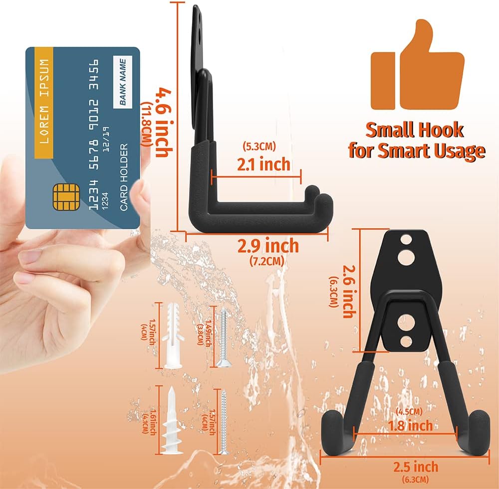 HUHOLE Garage Hooks Heavy Duty 4PC, Garage Wall Hooks, Wall Mount Hanging Hook for Bike, Ladder, Bulky Items