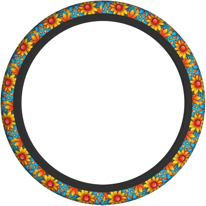 Lovely Flowers Cute Steering Wheel Cover Non-Slip Breathable Sweat-Absorbent Suitable for SUV Van Truck Car Universal Protection Accessories 15 Inch Suitable for Women Men