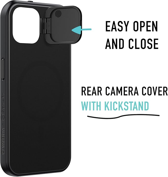 Spy-Fy iPhone 15 Privacy Case with Camera Covers Front and Rear | Magsafe compatible and Kickstand | Protect Your iPhone and Privacy | 6-Foot Drop Proof | 6,1 Inch | Camera Protection by Valenta