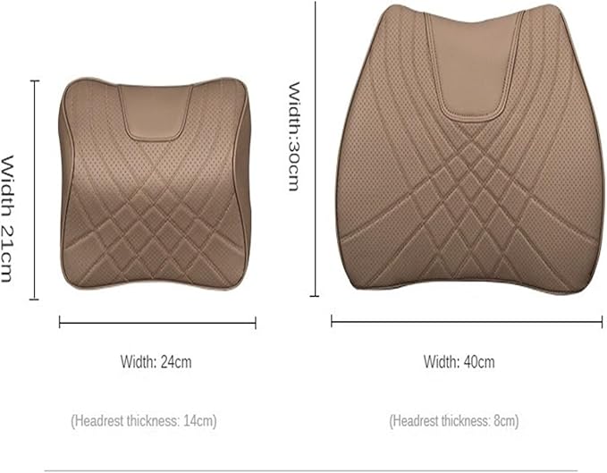 Car Pillow Car Headrest Pillow Set Sewing Leather Lumbar Waist Support Memory Foam Fit for Seat Neck Protctive Cushion Accessories Car Neck Pillow(C)