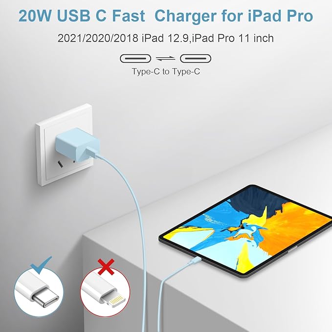 iPhone 17 16 15 Charger Fast Charging 3 Pack USB C Charger Block Type C Chargers 6FT Cord Wall Chargers Compatible with iPhone Air/17/17 Plus/17 Pro/17 Pro Max/16/16 Plus/16 Pro/16 Pro(Blue)