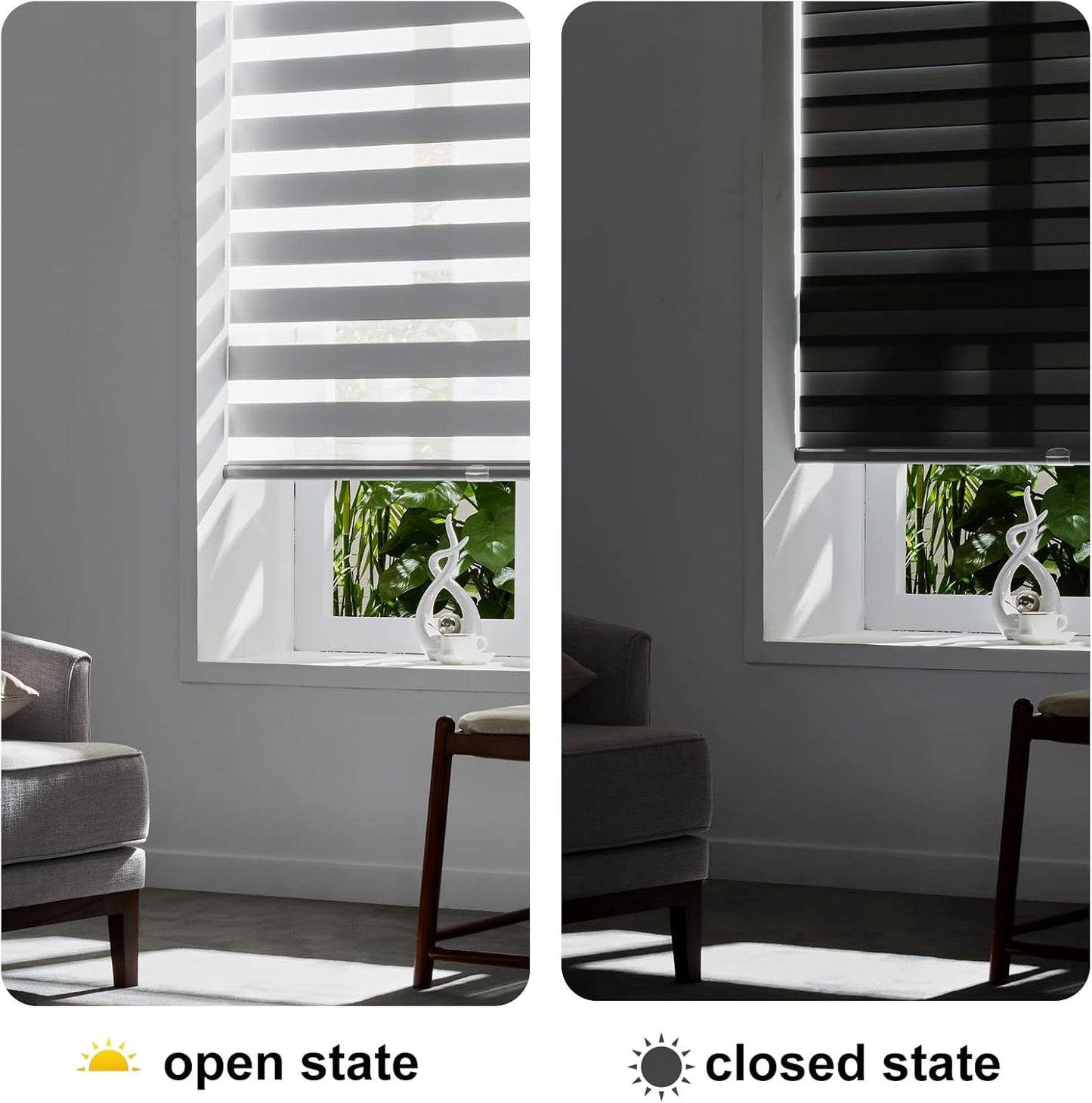 Persilux Cordless Zebra Blinds for Windows (33" W X72 H, Grey) Free-Stop Roller Windows Shades Dual Layer Light Control for Day and Night, Light Filtering Sheer Shades for Home, Easy to Install