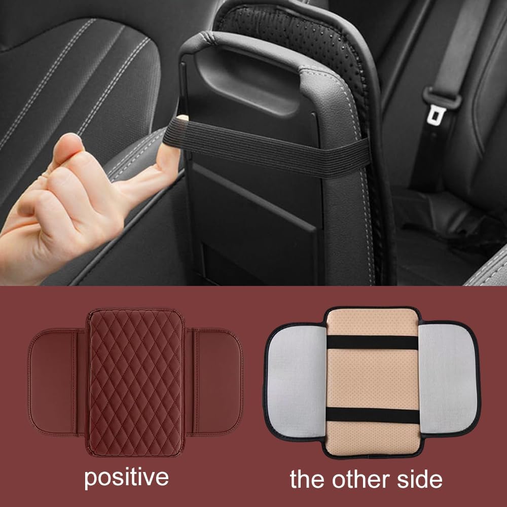 Memory Cotton Leather Car Armrest Box Pad, 2025 New Universal Style Memory Cotton Car Armrest Box Pad, Upgrade Vehicle Seat Box Cushion Protector for SUV Truck (Black)
