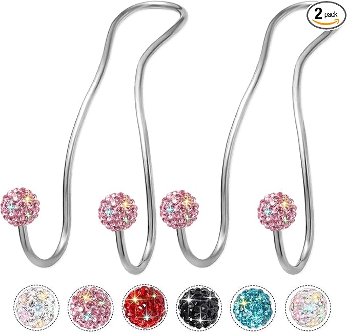 MTGOCHA Bling Purse Hook for Car Headrest, Upgraded Cute Car Seat Hooks for Bag Handbag, Durable Stainless Auto Purse Hanger Holder 2 Pack, Pink