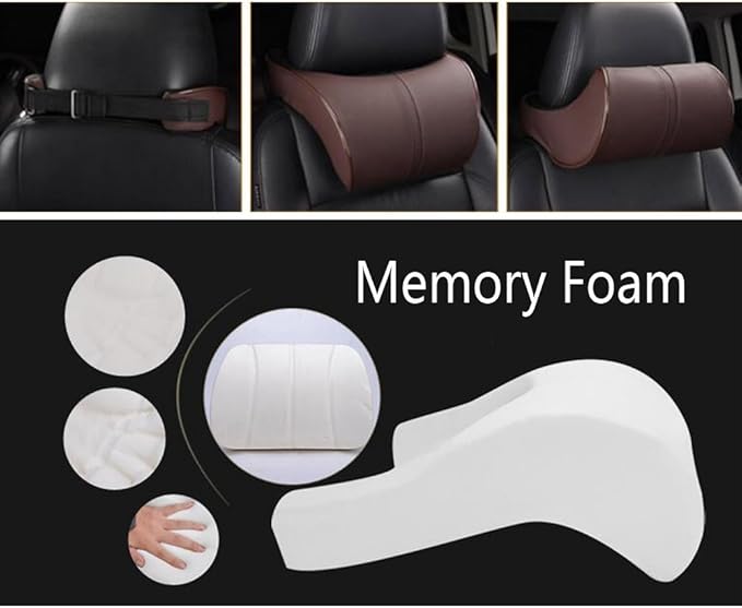 Car Seat Neck Pillow Headrest Head Support Pillow Cushion Pad Soft Memory Foam PU Soft Leather Comfortable with Adjustable Strap