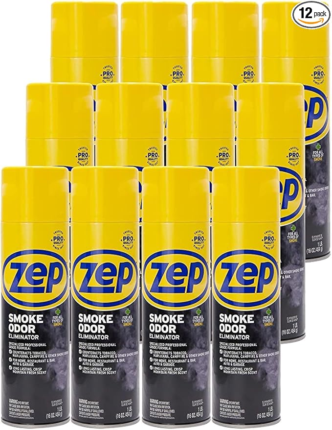 Zep Smoke Odor Eliminator Aerosol Spray - 16 oz. (Pack of 12) ZUSOE16 - Refresh and Deodorize Cannabis, Tobacco, Cigarette, Cigar, and Smoky Air in Homes, Cars, Offices and MORE