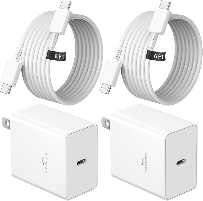 45W Type C Charger, USB C Charger 2-Pack iPhone 15 16 Chargers 6FT with iPhone 16/15/16 /15Plus/16 Pro/16 Pro Max/15/AirPods/Galaxy S25 S24 S23 S22 S21,Android Chargers(White)
