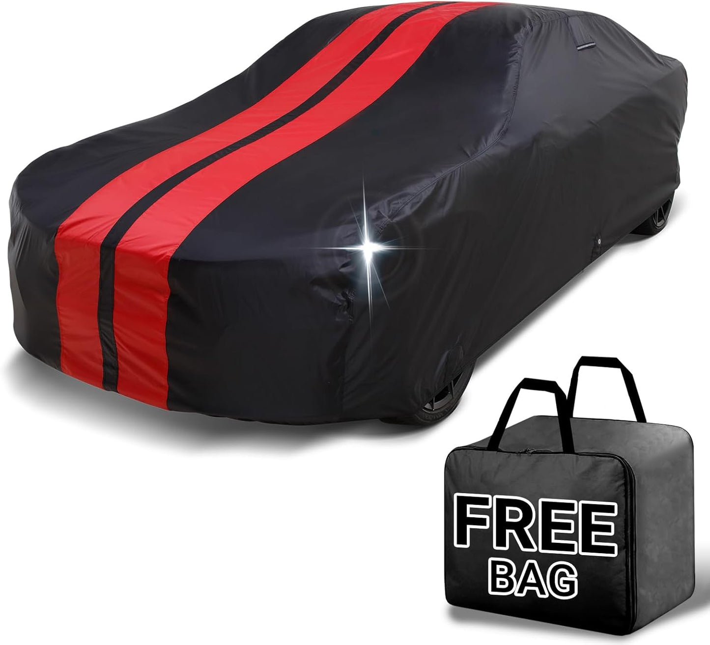 iCarCover Custom Car Cover for Buick Roadmaster (1954-1958) Waterproof All-Weather Rain Snow UV Sun Protector Full Exterior Indoor Outdoor Car Cover (Stripe - Black/Red)