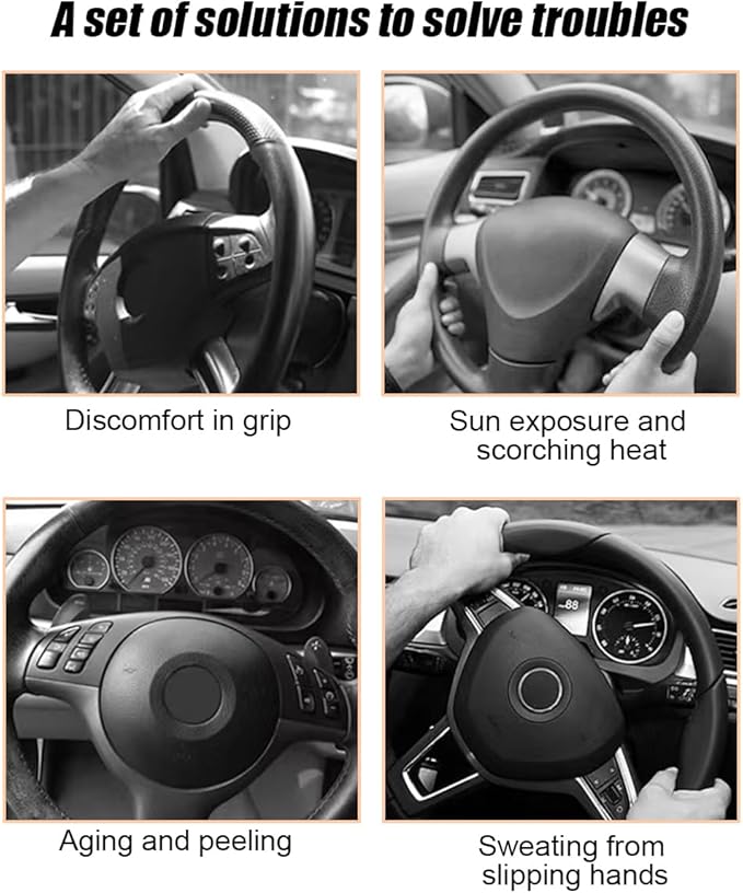 Car Steering Wheel Cover, 15 Inch Leather Anti-Slip Breathable Vehicle Steering Wheel Protecter with Comfortable Feel, Automotive Interior Accessories, Universal for SUV Sedan Truck (Brown)