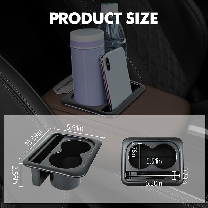 wuyaoyao Car Center Console Cover, 13.39"×8.27"×3.15" Leather Car Armrest Cover with Pocket & Tissue Box & Cup Holder, Multifunctional Auto Armrest Cushion Pad, Universal Car Accessories (Black)