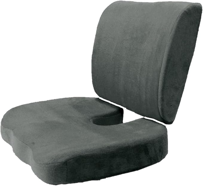 Bookishbunny 2pc Memory Foam Seat Chair Waist Lumbar Back Support Cushion Pillow Car Office Home (Gray)