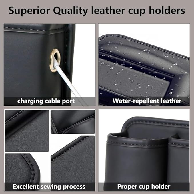 Car Seat Gap Filler Organizer with Cup Holders, Seat Gap Storage Box for Drinks, Phones, Keys, Sunglasses, Cards, and Small Essentials (Beige, Driver's Seat)