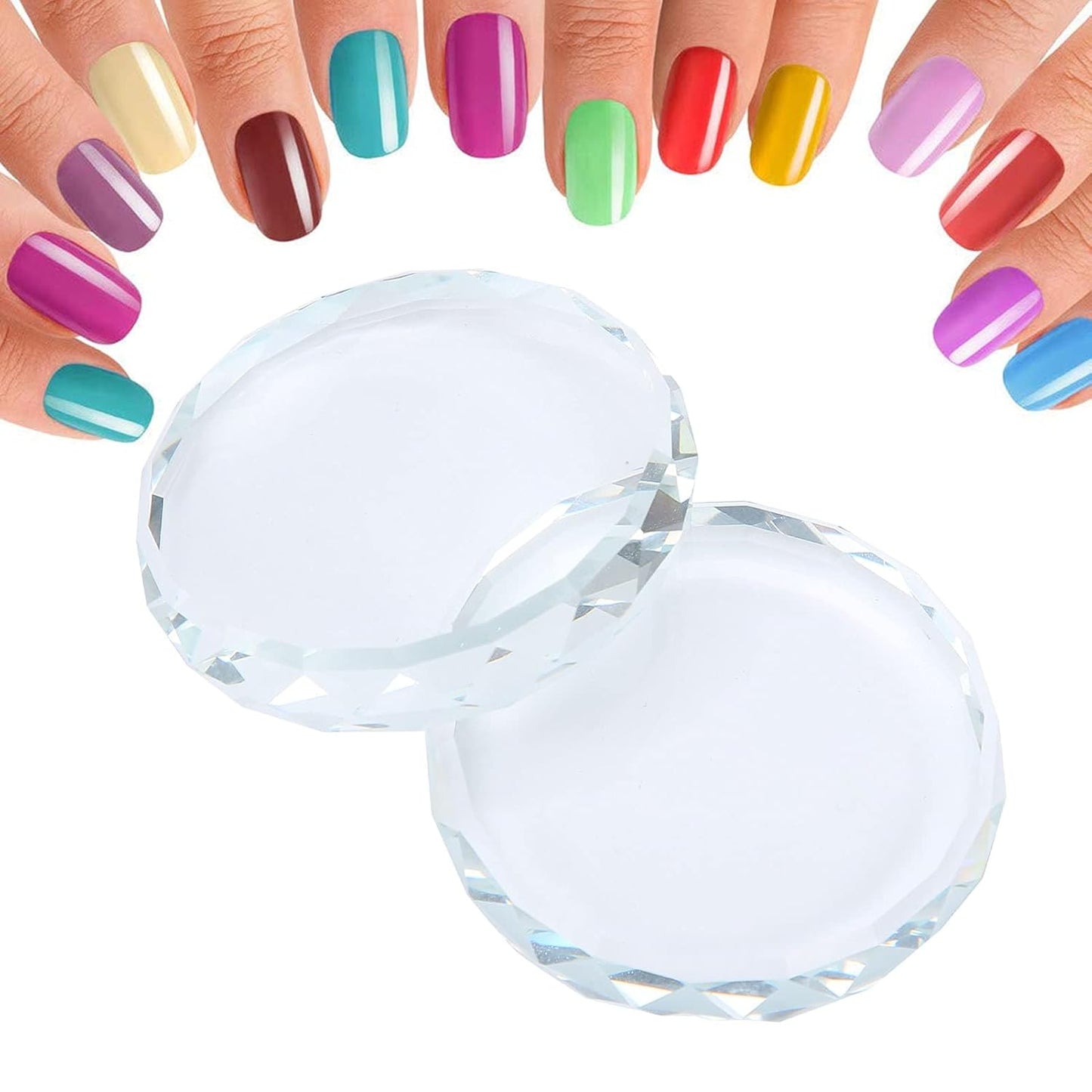 Nail Palette Board, Nail Art Palette,2PCS/set Nail Art Palettes Color Mixing Toning Glass False Eyelash Glue Hold Makeup Pallet for Acrylic Manicure