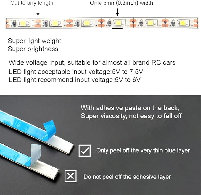 Waterproof LED Light Strips for RC Cars Trucks Airplanes Boats Drones Fixed Wing AR Wing Model Underglow Light (Ice Blue)