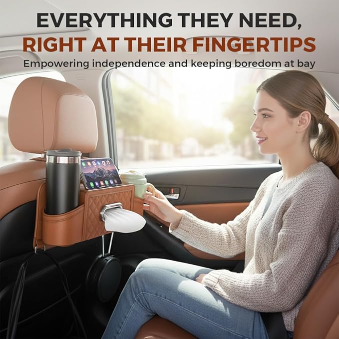 3-in-1 Car Backseat Organizer with Cup Holder Tissue Box and Hooks, Multifunctional Car Seat Back Storage Box, Car Headrest Backseat Organizer for Travel SUV Sedan Truck Car Accessories (Red)