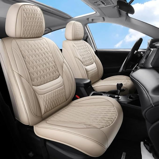 Front Seat Car Seat Covers Custom Fit for Ford Focus 2000-2018 - Premium Faux Leather with Lumbar Support | Breathable, Waterproof, Anti-Slip, Durable (Beige,Front Seat)