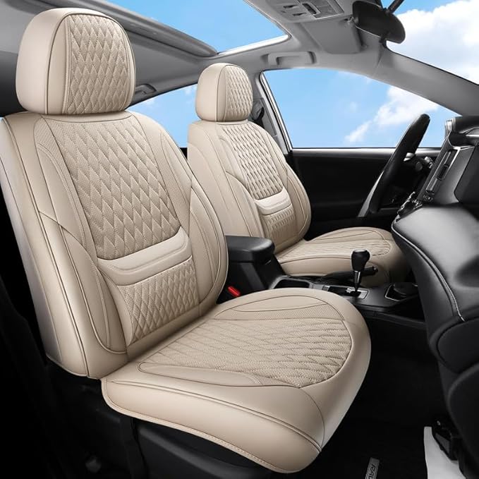 Front Seat Car Seat Covers Custom Fit for Chevrolet/Chevy Equinox 2005-2026 - Premium Faux Leather with Lumbar Support | Breathable, Waterproof, Anti-Slip, Durable (Beige,Front Seat)