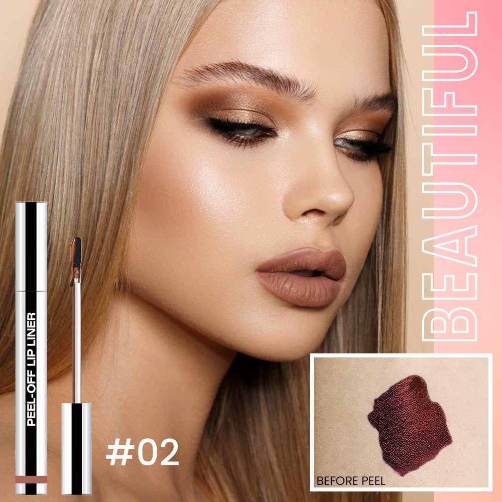 2Pcs Peel Off Matte Liquid Lip Gloss Stain-Lip Liner with Tweezer, Peel Off Lip Stain, Long Lasting & Waterproof Lipstick Tattoo, Transfer-Proof Lip Gloss for All Skin Types (02#+06#, 2Pcs)