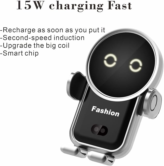 Cell phone holder wireless car charger,15W Auto Clamping Phone holders for your car fit for iPhone 16 15 14 13 12 Mini Pro Max 11 XR, Samsung Galaxy S24 Ultra S23 S22 S21+ Note 20 (Black)