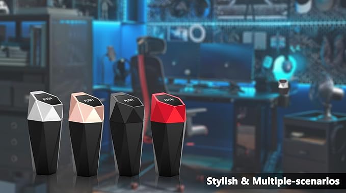 Ginsco Car Trash Can Cup Holder, Mini Car Trash Can with Lid, Car Accessories for Interior, Leakproof Small Trash Cup for Car, Home with Additional 2 ABS Hooks and 90pcs Trash Bags Red