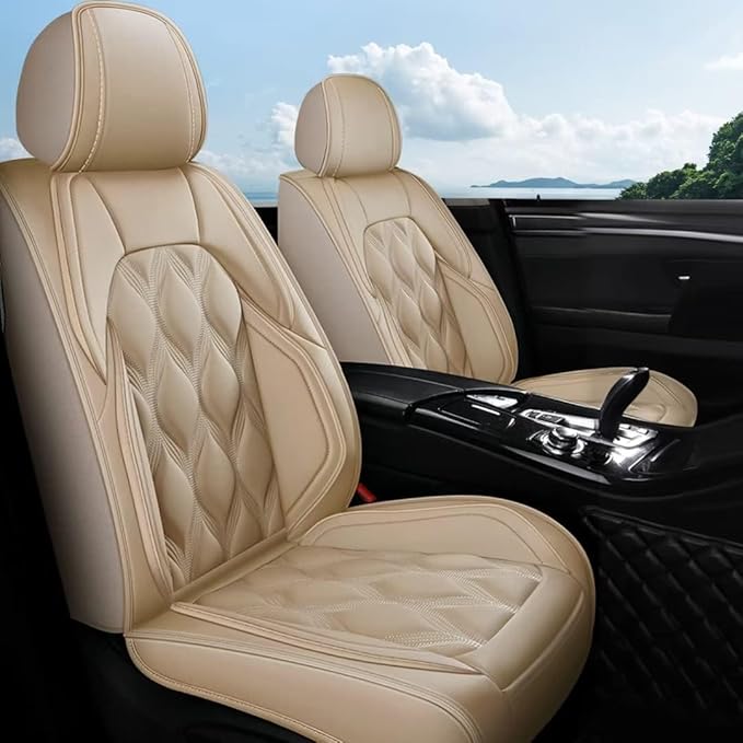AOMSAZTO Car Seat Covers Full Set Custom Fit for Subaru Legacy 1995-2024 2025 2026 Leather Car Seat Cover Seat Cushion Protector Airbag Compatible Waterproof Beige